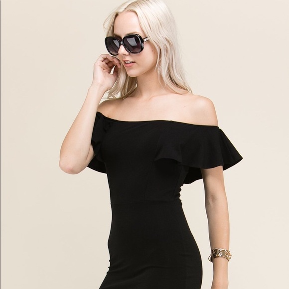 BLACK RUFFLE SLEEVE SLIM DRESS - Picture 4 of 4